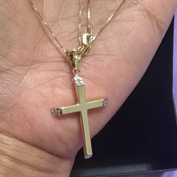 14k gold real gold 18inch Elegant Gold Cross Pendant Necklace